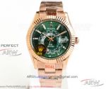 N9 Factory 904L Rolex Sky-Dweller World Timer 42mm Oyster 9001 Automatic Watch - Rose Gold Case Green Dial